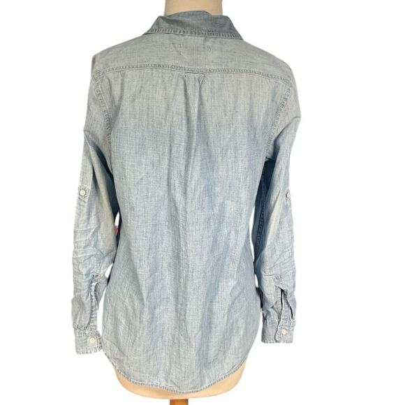 GAP Light Blue Denim 1/2Button Down Long Sleeve Size Small Boyfriend 100% Cotton - Picture 4 of 9